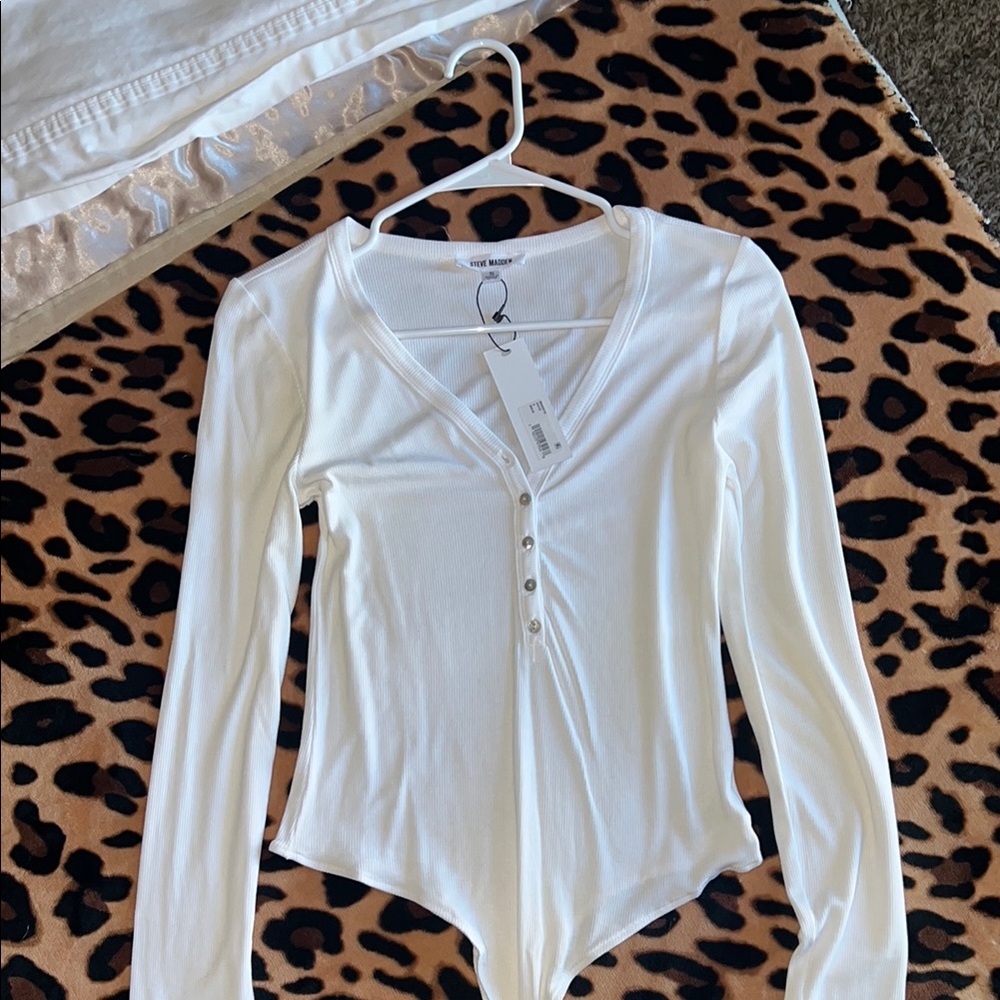 NWT Steve Madden White Long Sleeve Button-Up Bodysuit